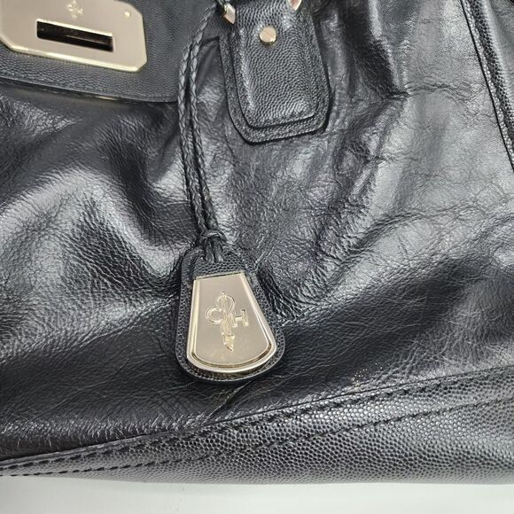 Cole Haan Black Leather Satchel Tote Purse Gold Hardware Double Handles Bag - Picture 9 of 10